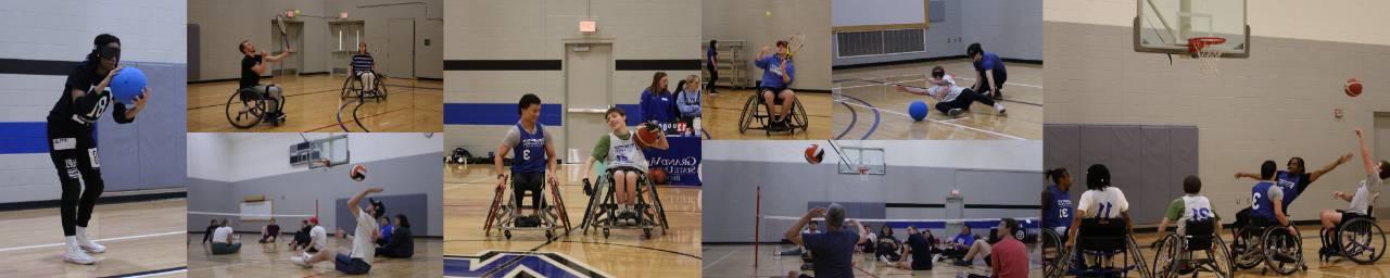 Adaptive sports activities and participants playing.